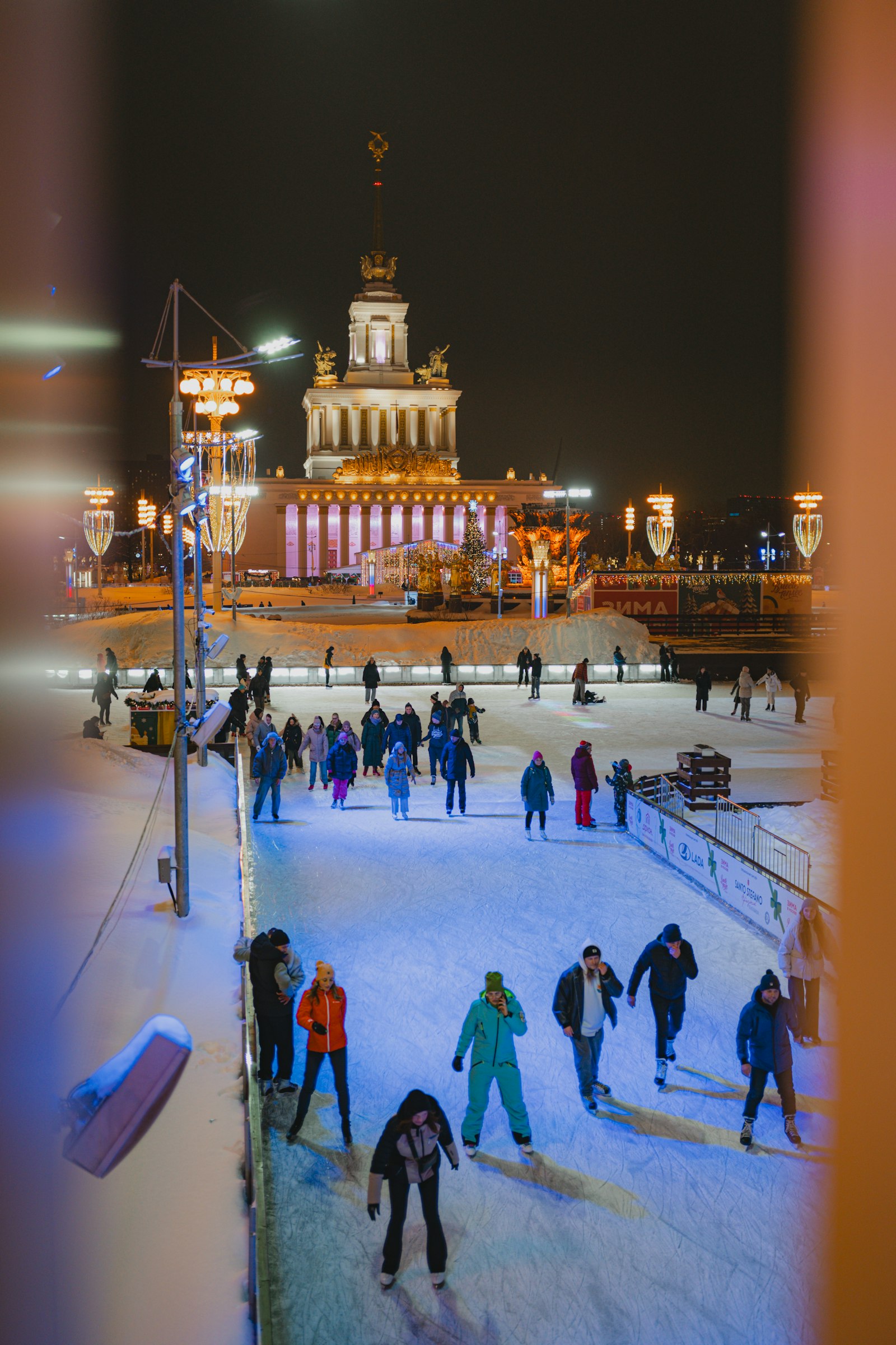Evening skaters at the outdoor holiday rink